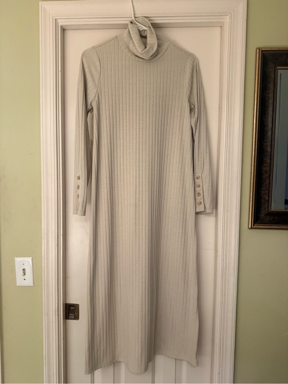 The Nines by HATCH Ribbed Turtleneck Midi Dress Oatmeal Cream M